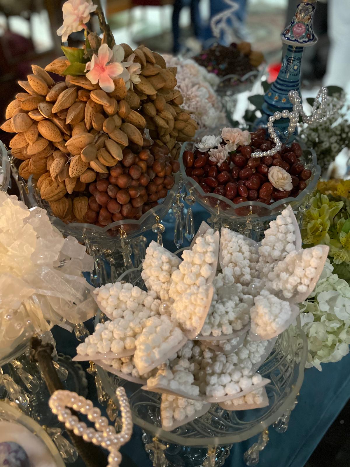 Sofreh — almonds, dates & sugar flowers