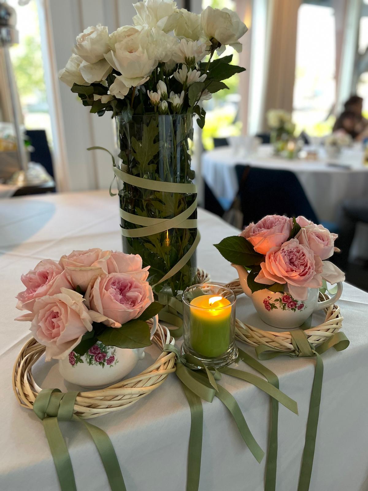 Garden tea — roses in teacups & candlelight